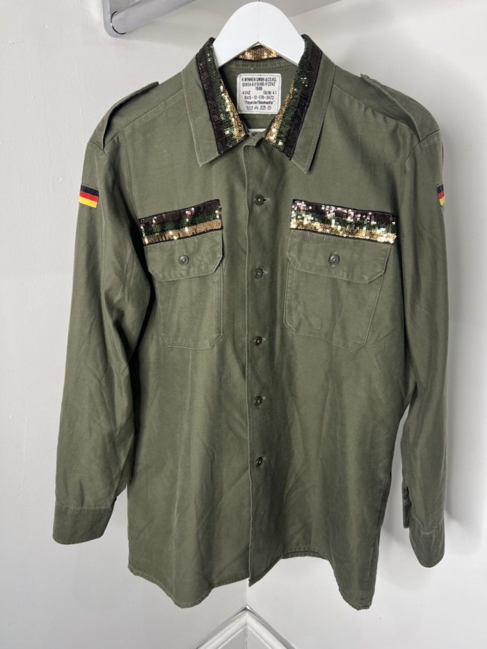 Khaki Military Style Jacket With Sequin Detail - Image 2