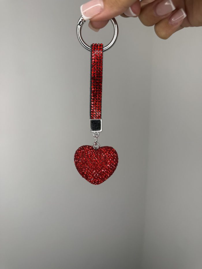 Red Diamante Heart Keychain