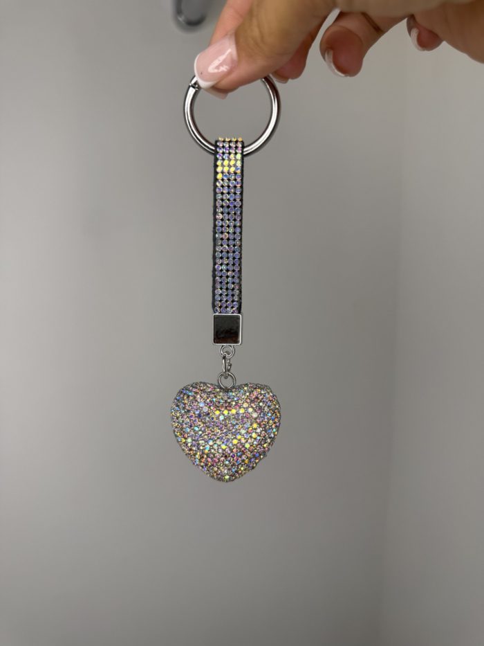 Silver Diamante Heart Keychain