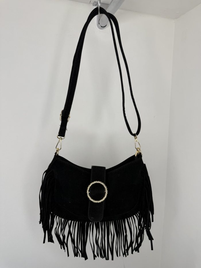 Suede Fringed Detail Shoulder Bag - Image 6