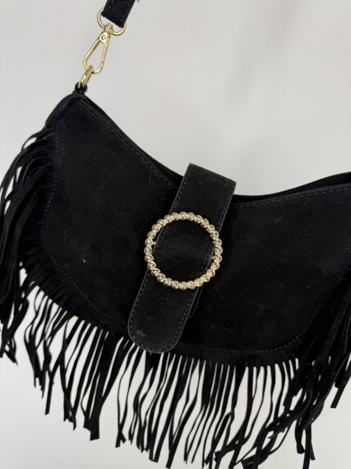 Suede Fringed Detail Shoulder Bag - Image 2