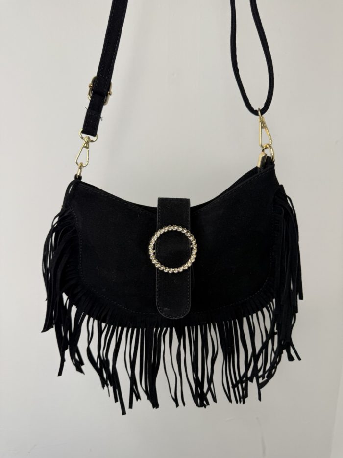 Suede Fringed Detail Shoulder Bag - Image 5