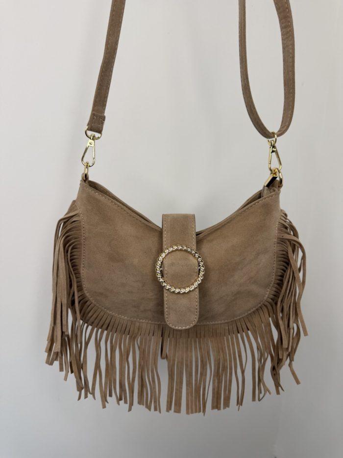 Suede Fringed Detail Shoulder Bag - Image 4