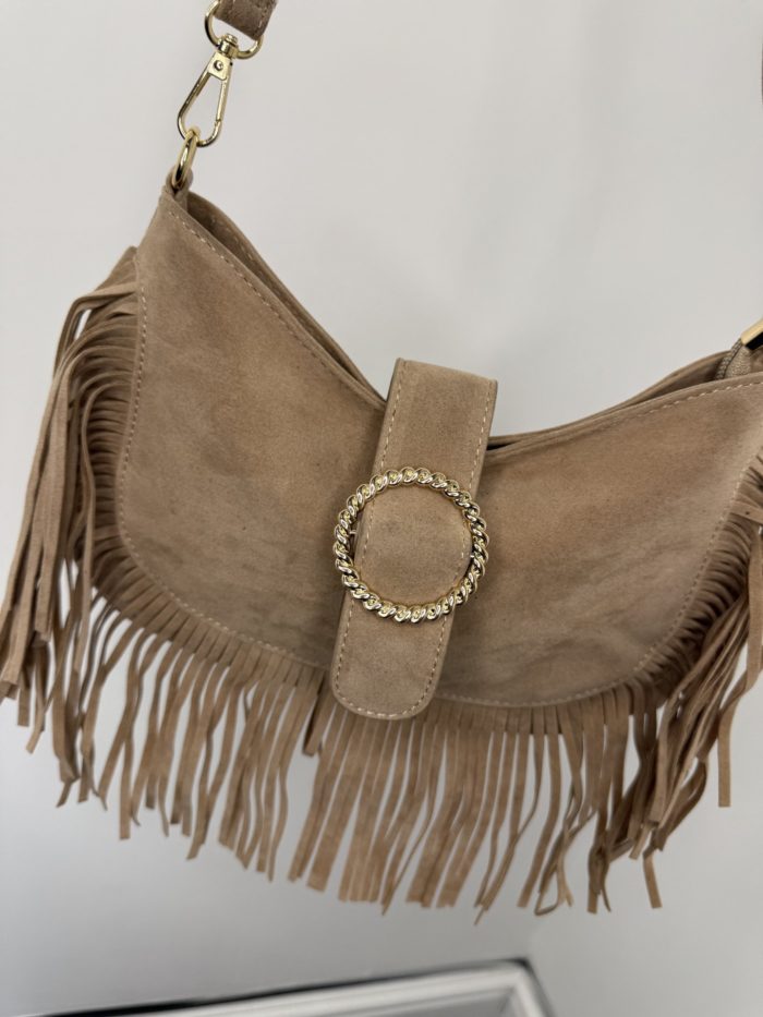Suede Fringed Detail Shoulder Bag - Image 3
