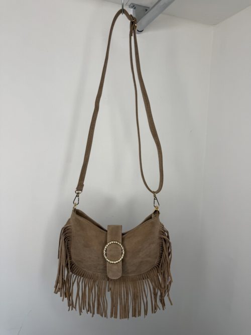 suede fringe bag taupe 1