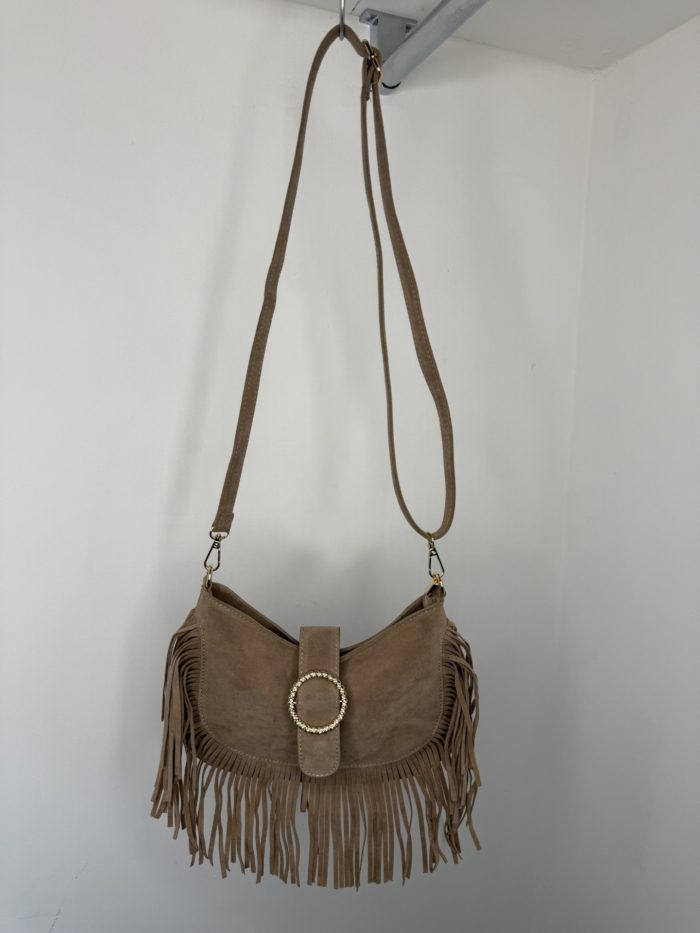Suede Fringed Detail Shoulder Bag
