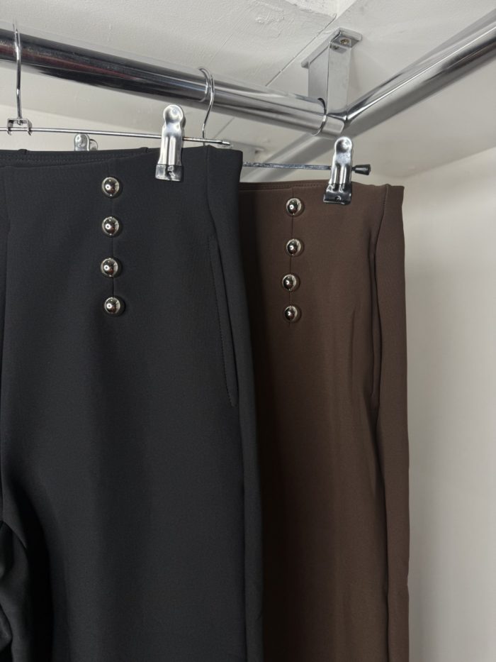 Wide Leg Suit Trousers With Silver Button Detail - Image 3