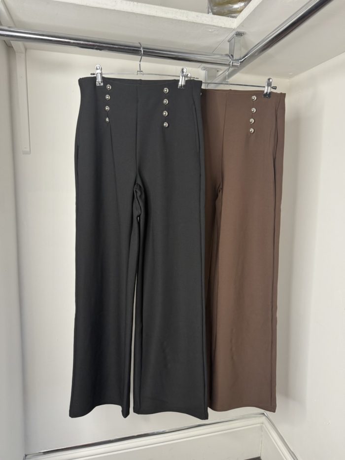 Wide Leg Suit Trousers With Silver Button Detail - Image 4