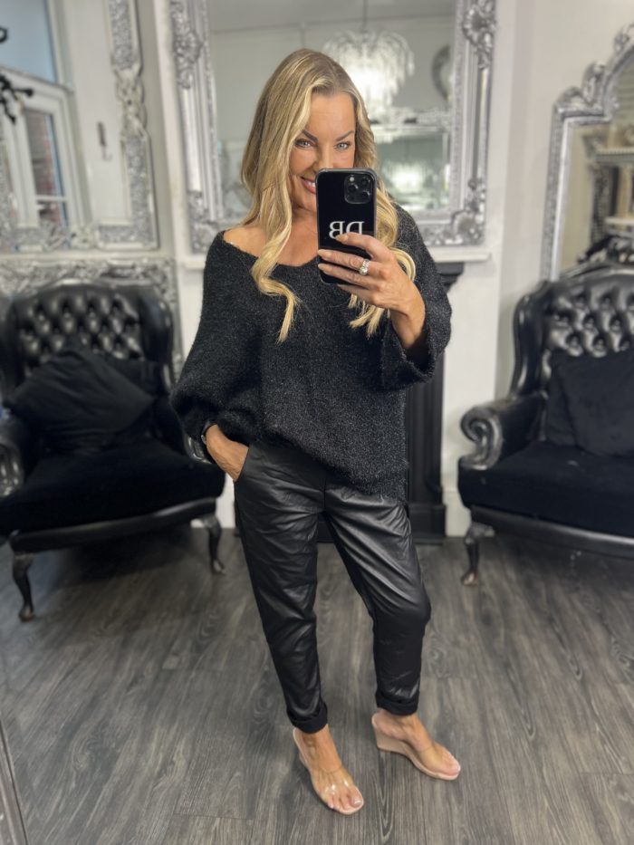 Black V Neck Shimmer Jumper