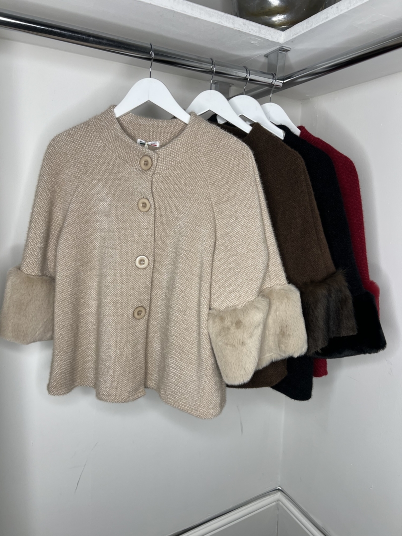 Thick Knit Cardigan With Fluffy Cuff Detail - Image 7