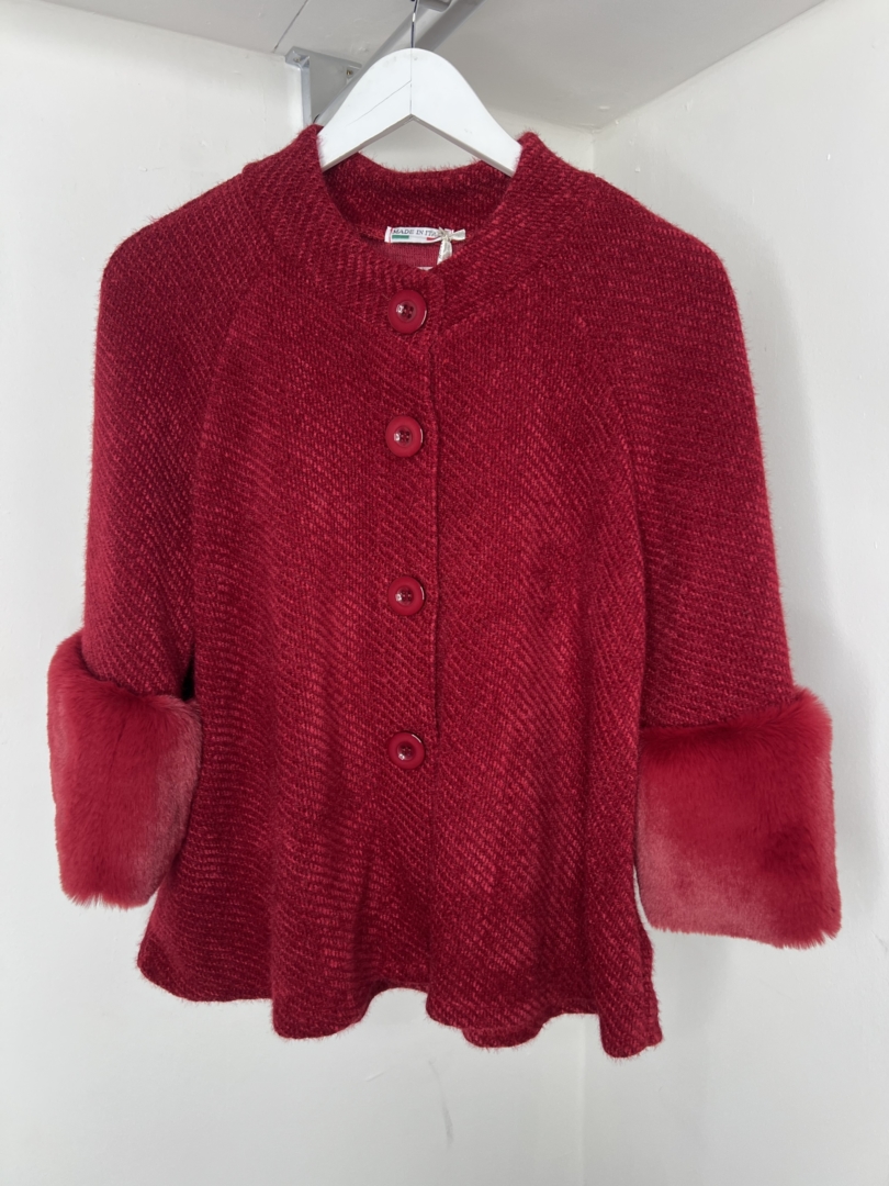 Thick Knit Cardigan With Fluffy Cuff Detail - Image 6