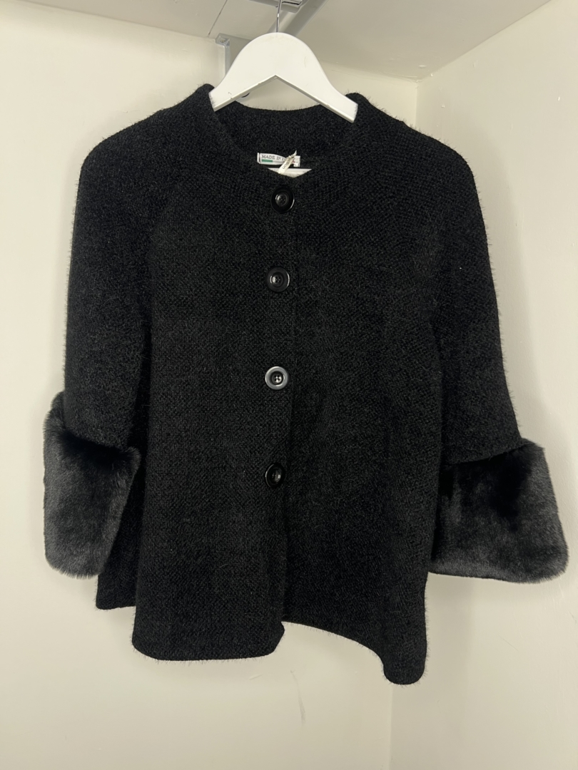 Thick Knit Cardigan With Fluffy Cuff Detail - Image 3