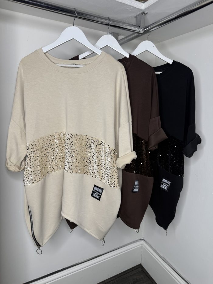 Oversized Jumper With Sequin Stripe Detail