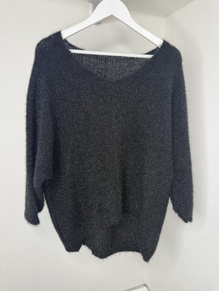 Black V Neck Shimmer Jumper - Image 2