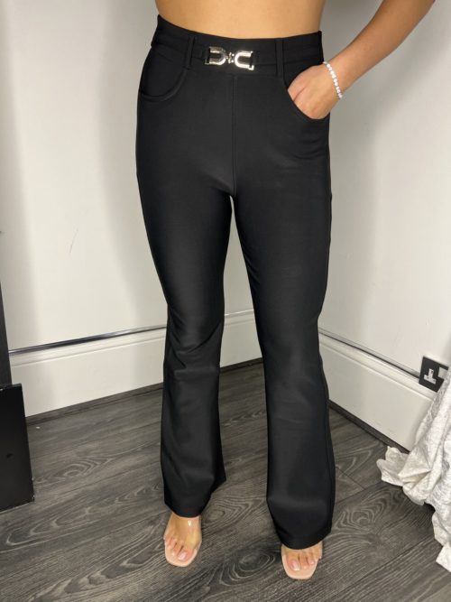 black buckle flared trousr