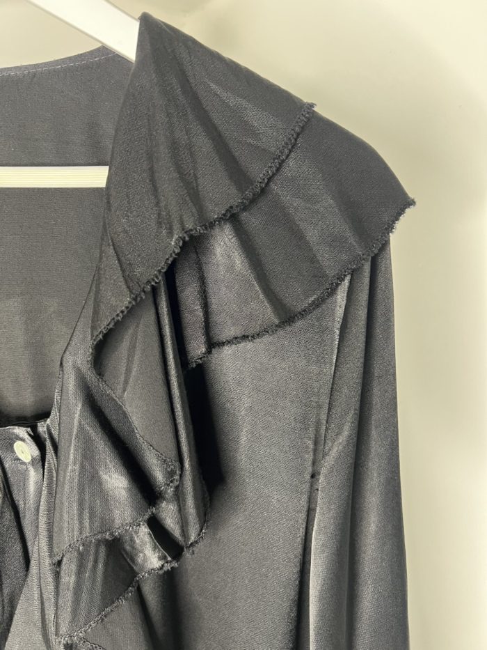 Black Satin Ruffle Detail Blouse - Image 3