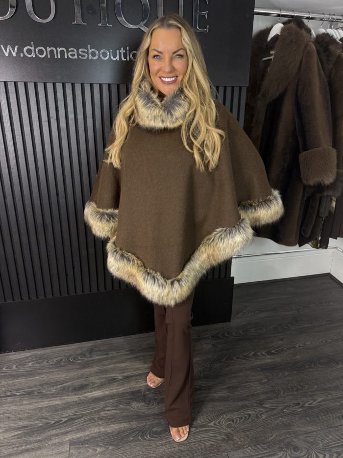 Brown Faux Fur Poncho