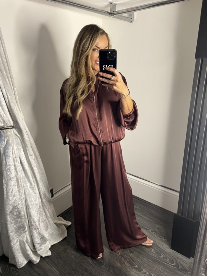 Burgundy Satin Bomber Co-ord
