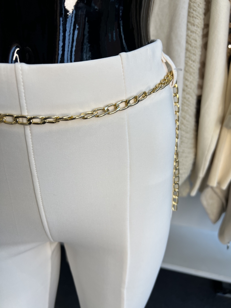 Cream Front Split Flared Trousers With Gold Chain - Image 2