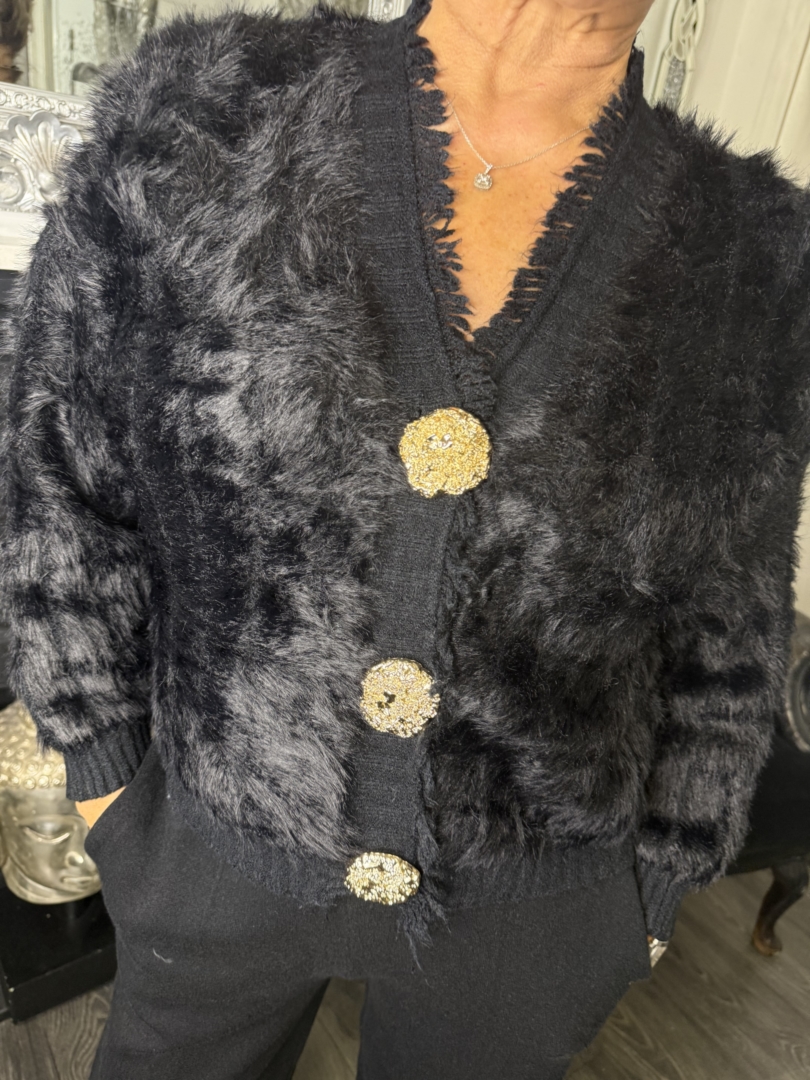 Soft Feel Cropped Cardigan with Gold Button Detail - Image 2