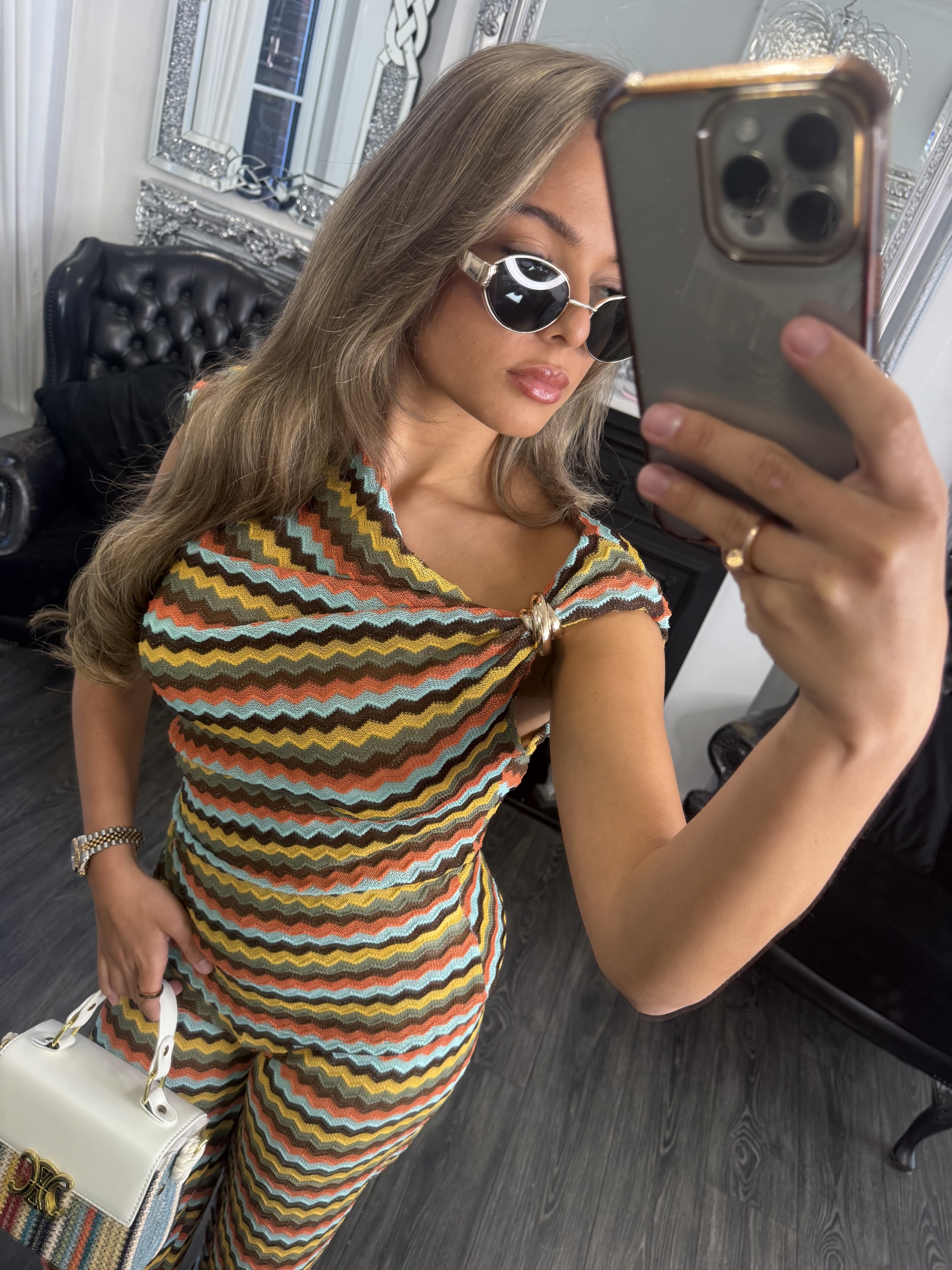 Multi-coloured Zig Zag Co-ord With Gold Hardware Detail - Image 4