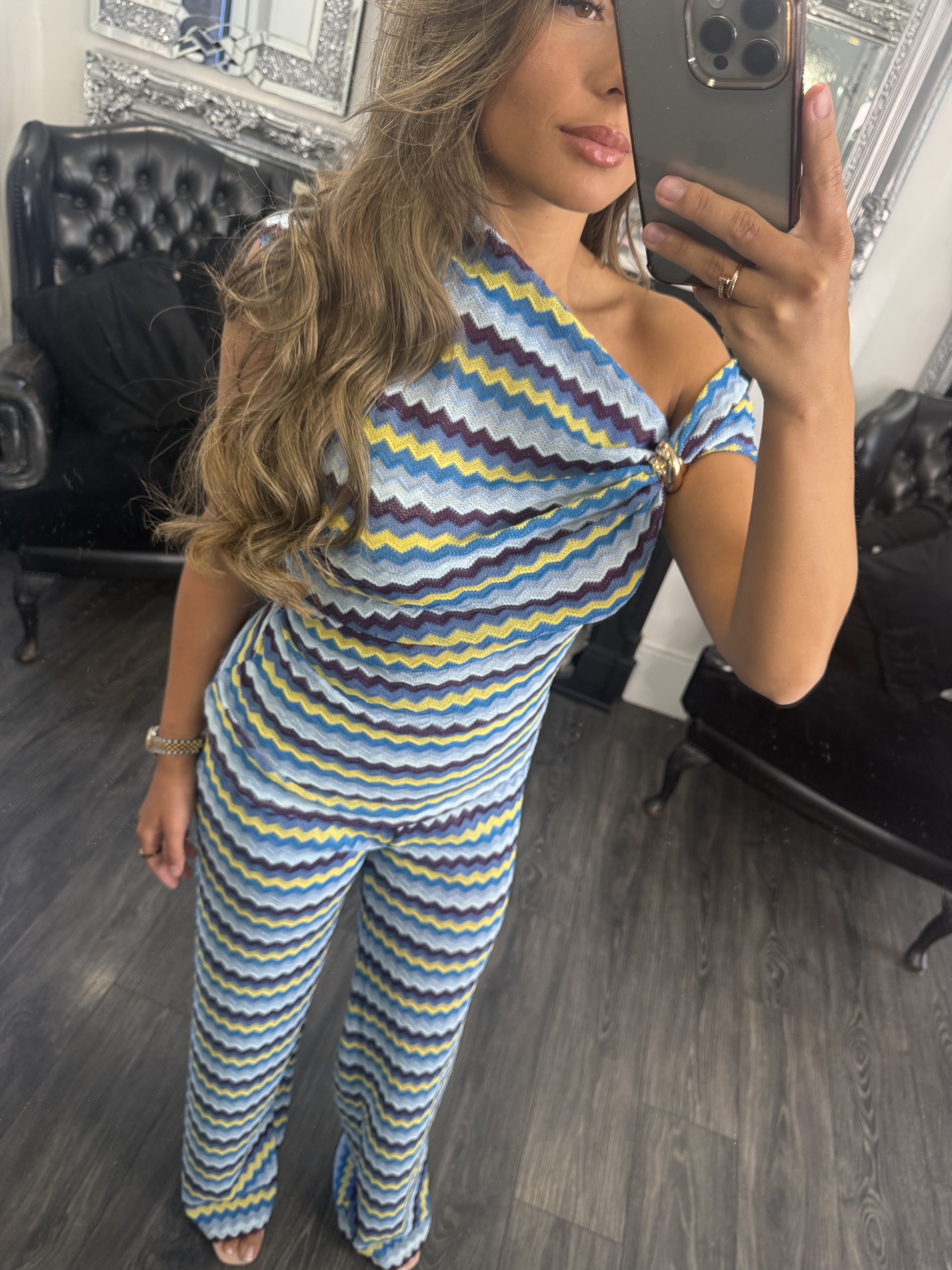 Multi-coloured Zig Zag Co-ord With Gold Hardware Detail - Image 6