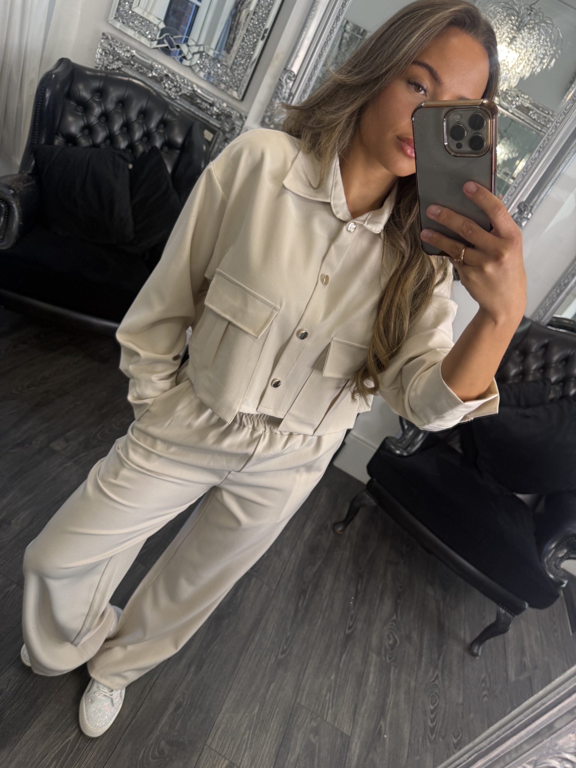 Cream Front Pocket Jacket & Wide Leg Trouser Co-ord - Image 2