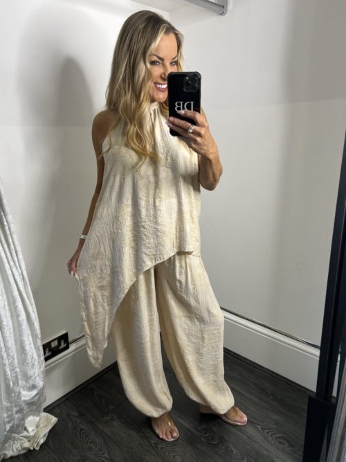 cream halter neck coord