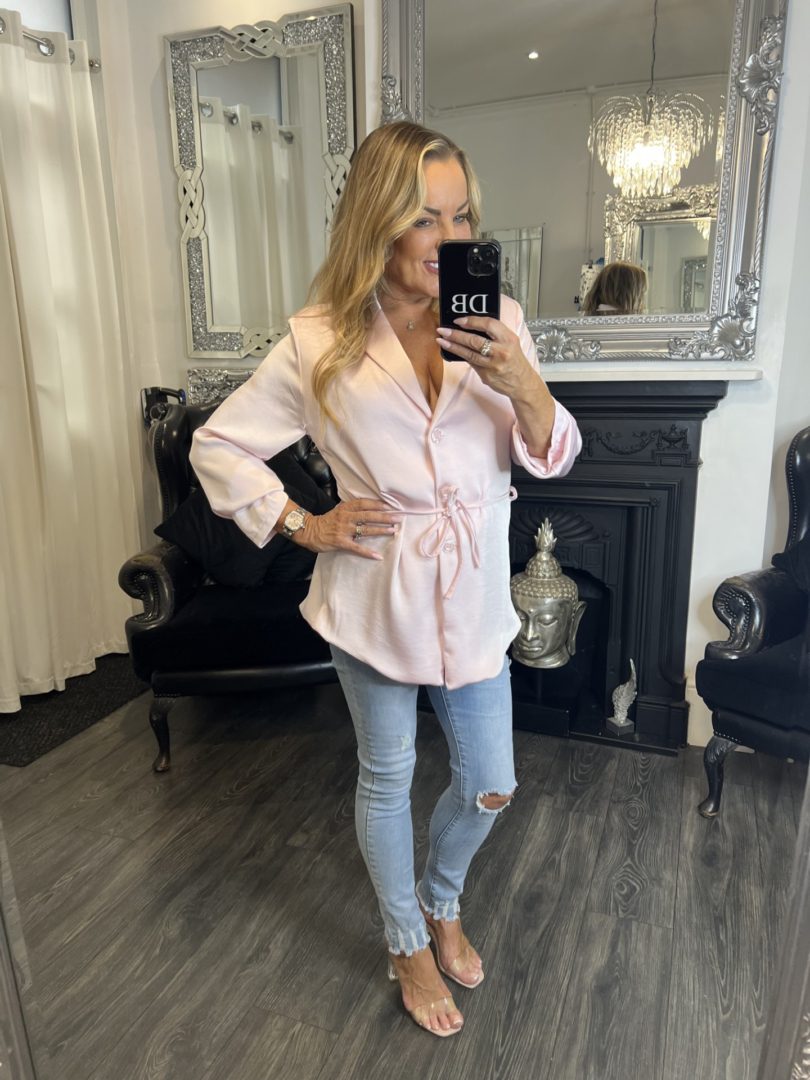 Baby Pink Satin Feel Shirt With Tie Detail - Image 2