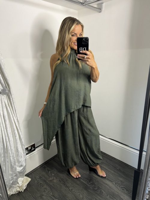 khaki halter neck coord