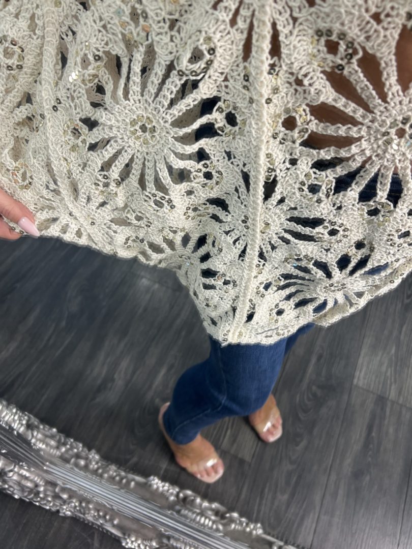 Beige Crochet Jumper With Sequin Detail - Image 2