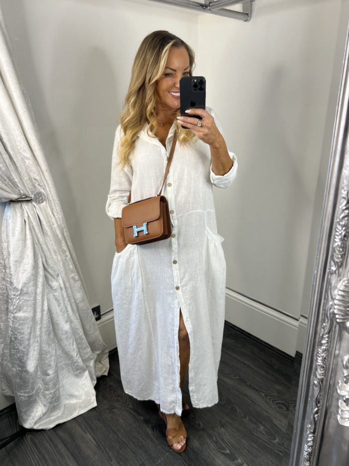 white line4 long shirt dress