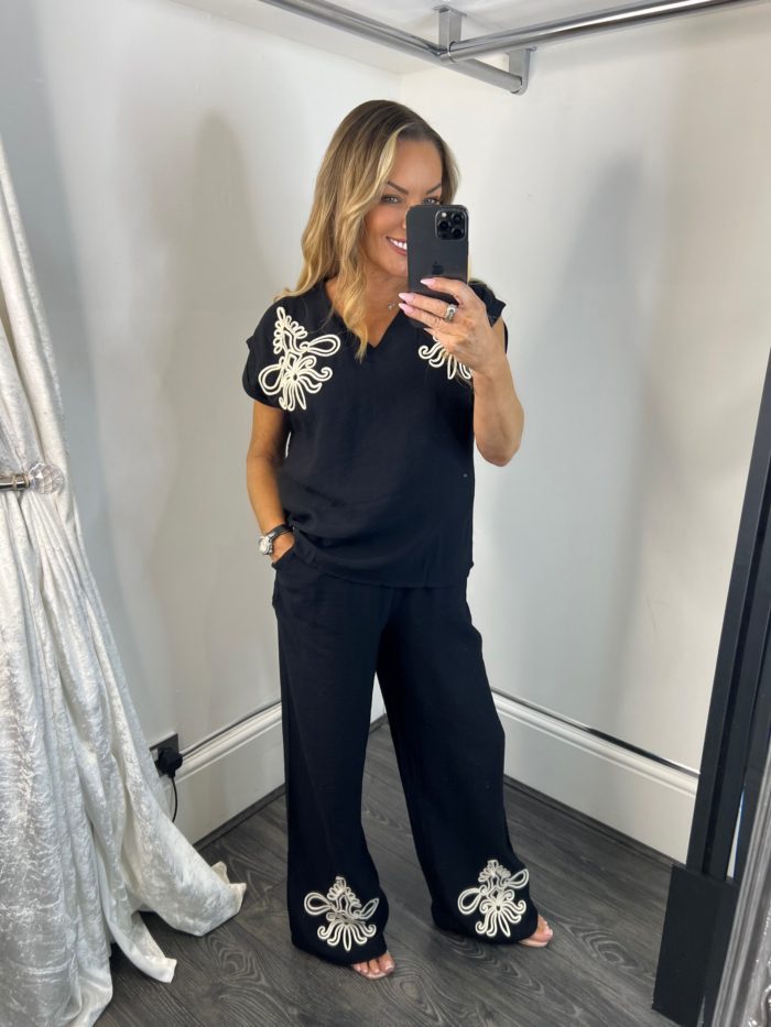 black linen mix paisley coord