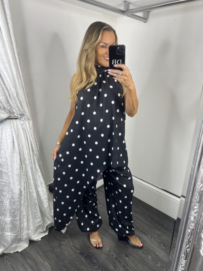 black polka dot halter nedk set