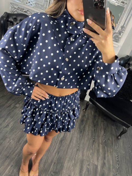 navy dor cropped top and fill shorts