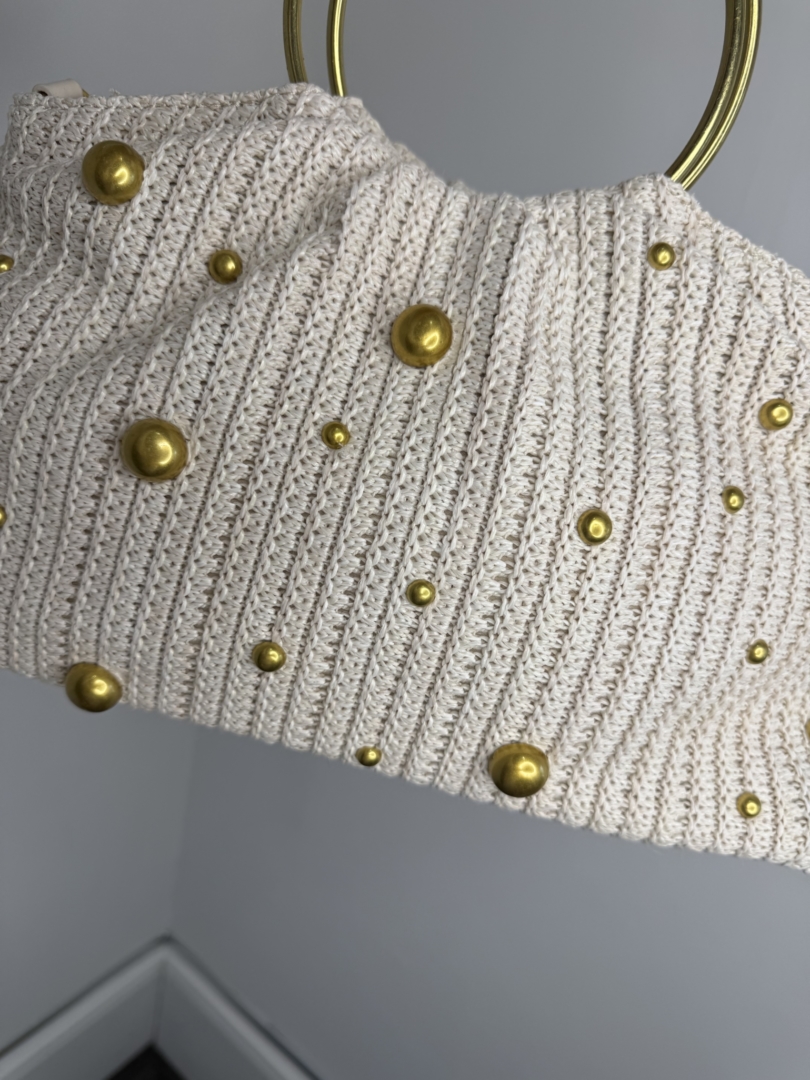 Gold Studded Circular Handle Bag - Image 4