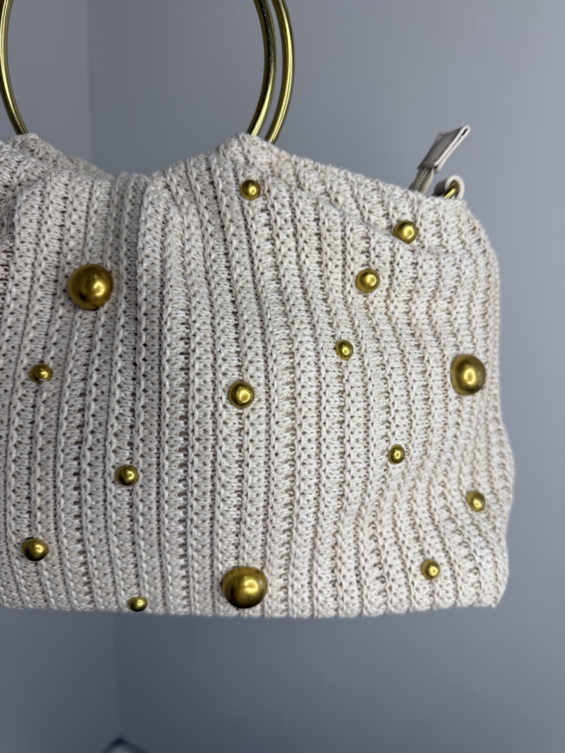 Gold Studded Circular Handle Bag - Image 2