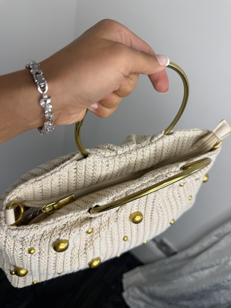 Gold Studded Circular Handle Bag - Image 3