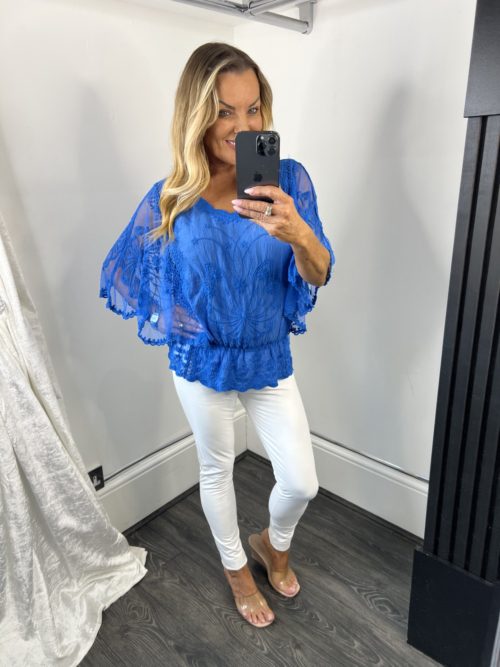 blue butterdldy lace top