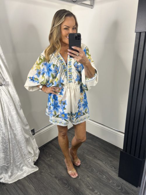 blue floral playsui8t donna