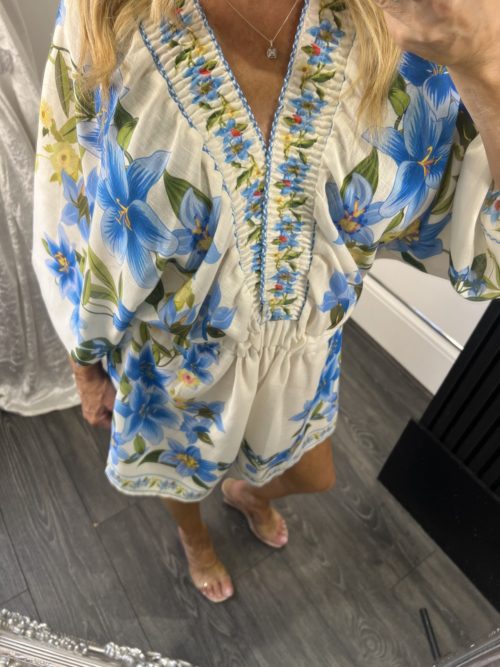 blue floral playsuit donan