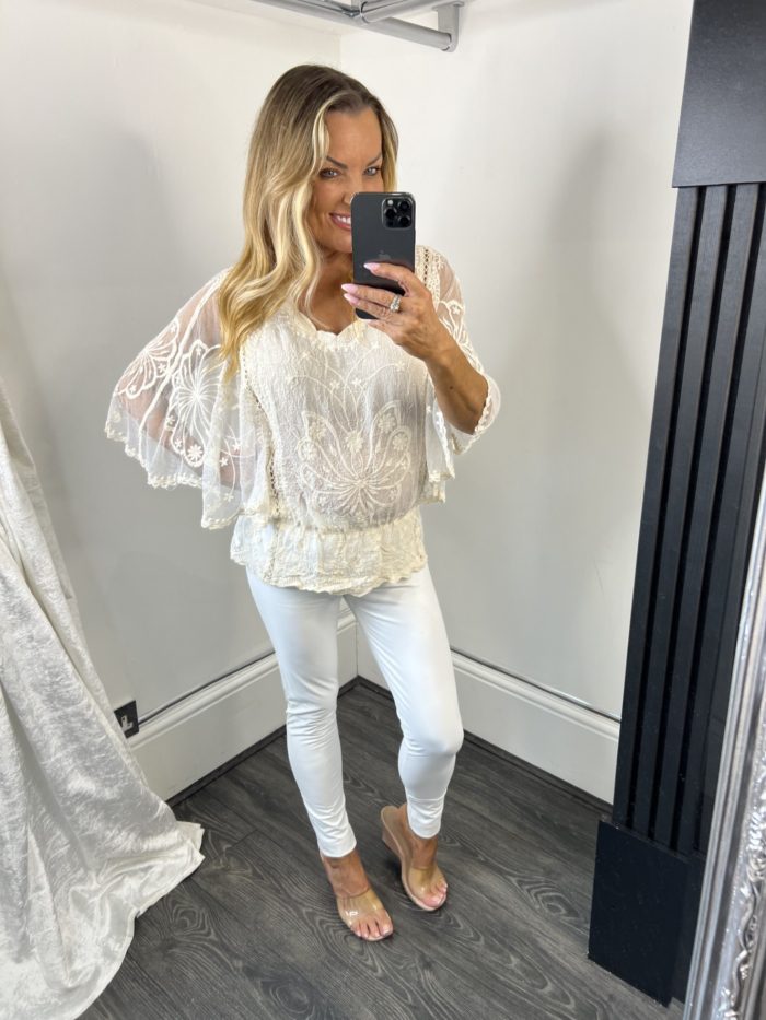 creasm butterfly lace top