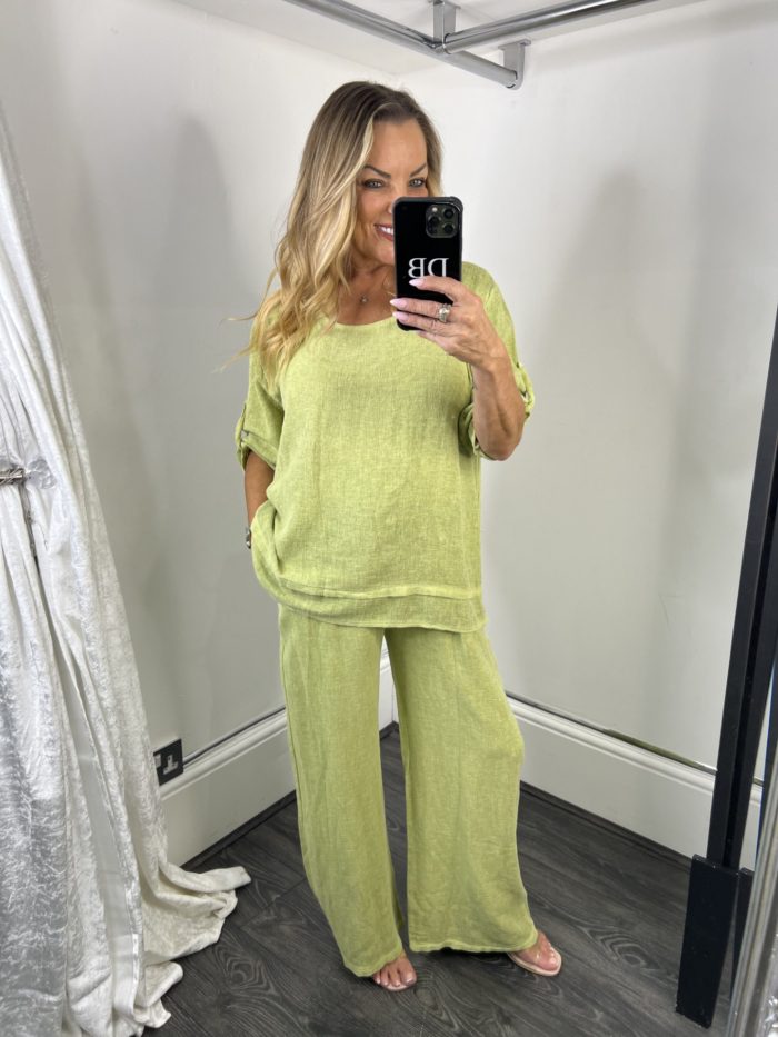 green linen coord mix wide leg coord