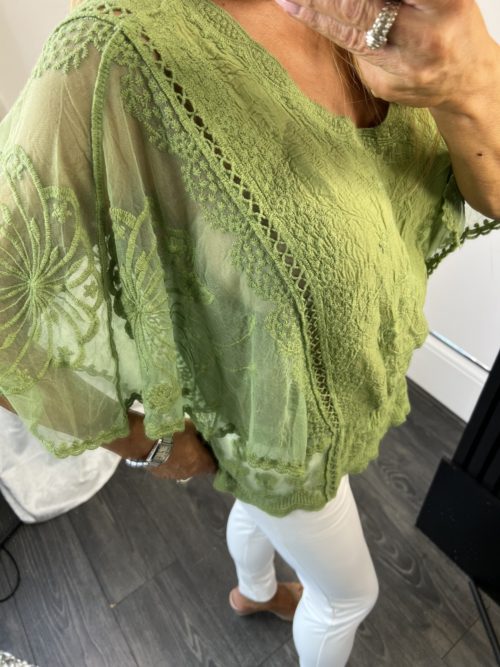 khaku green lacve top
