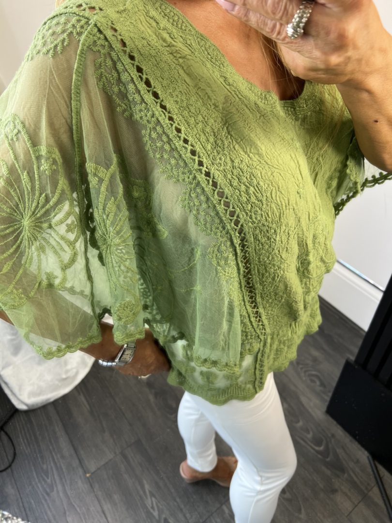 Lace Butterfly Top With Sheer Batwing Style Sleeves - Image 5