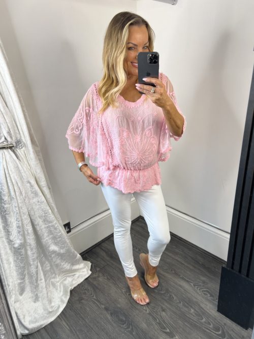 pink butterflyt lace top