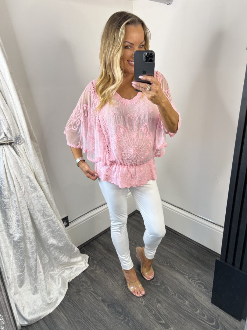 Lace Butterfly Top With Sheer Batwing Style Sleeves - Image 4