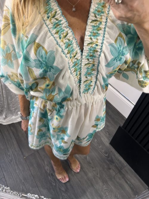 teal florqal playsuit dojne