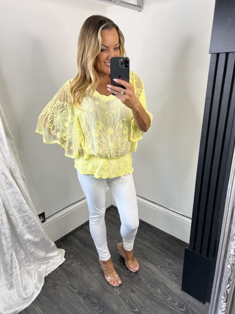 Lace Butterfly Top With Sheer Batwing Style Sleeves - Image 3