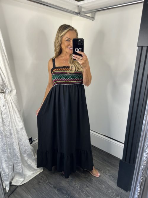 black multi coliyred sttching dress